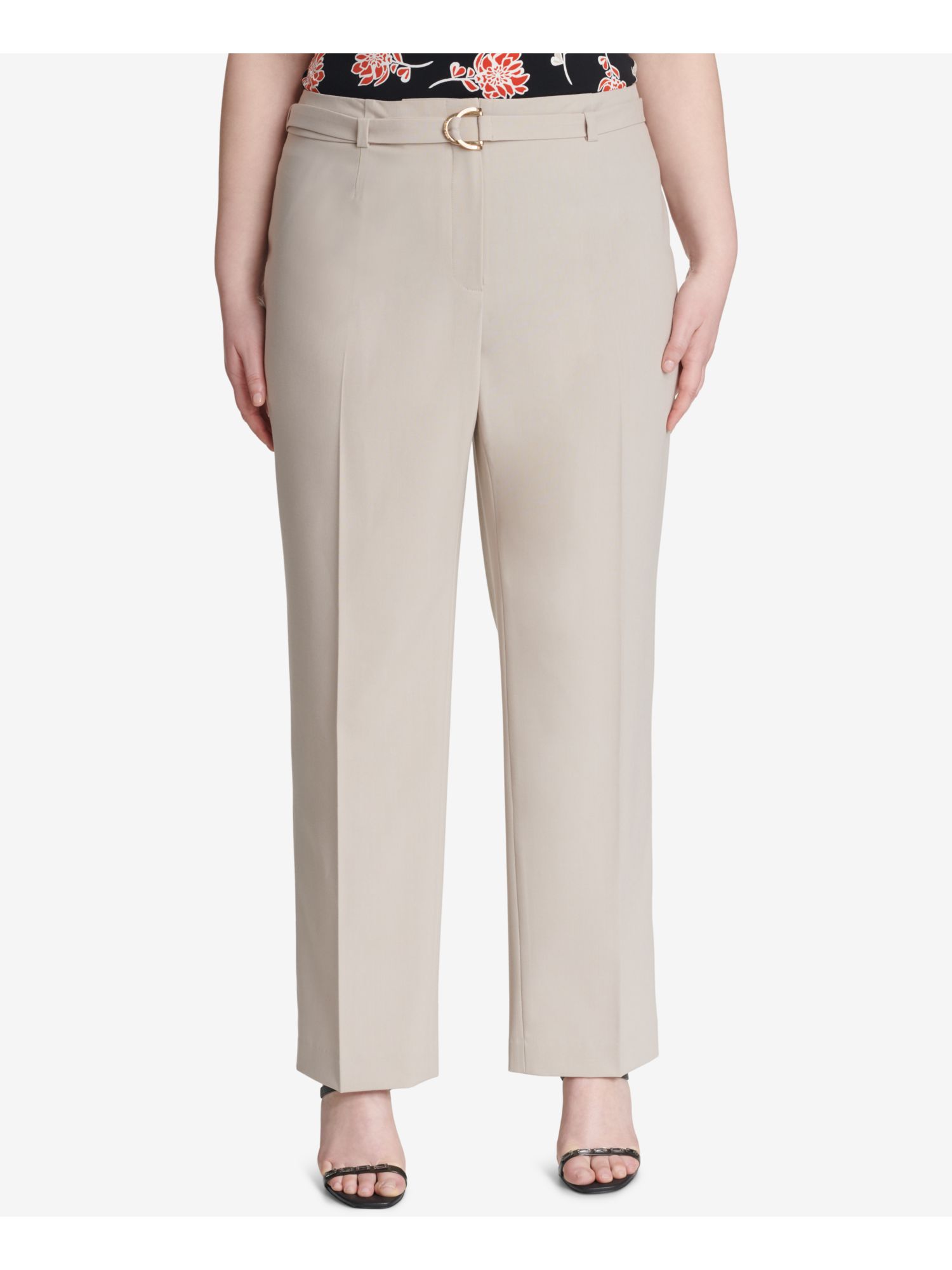 CALVIN KLEIN Womens Beige Straight Leg Pants 16W Plus